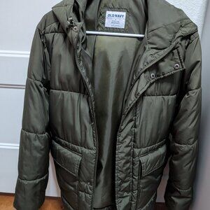 Mens old navy hooded puffer jacket heritage green  size small